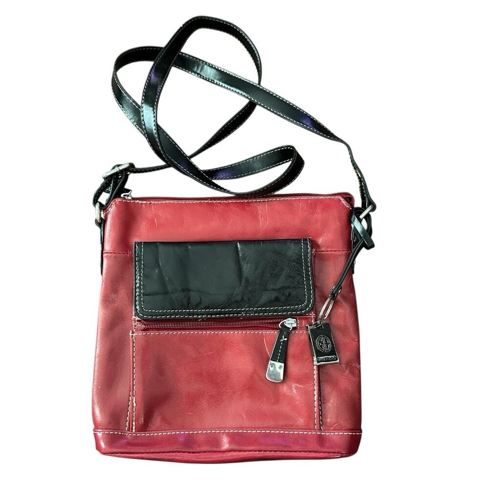 Giani Bernini Red Black Leather Crossbody Purse Bag Pockets Some Scratches